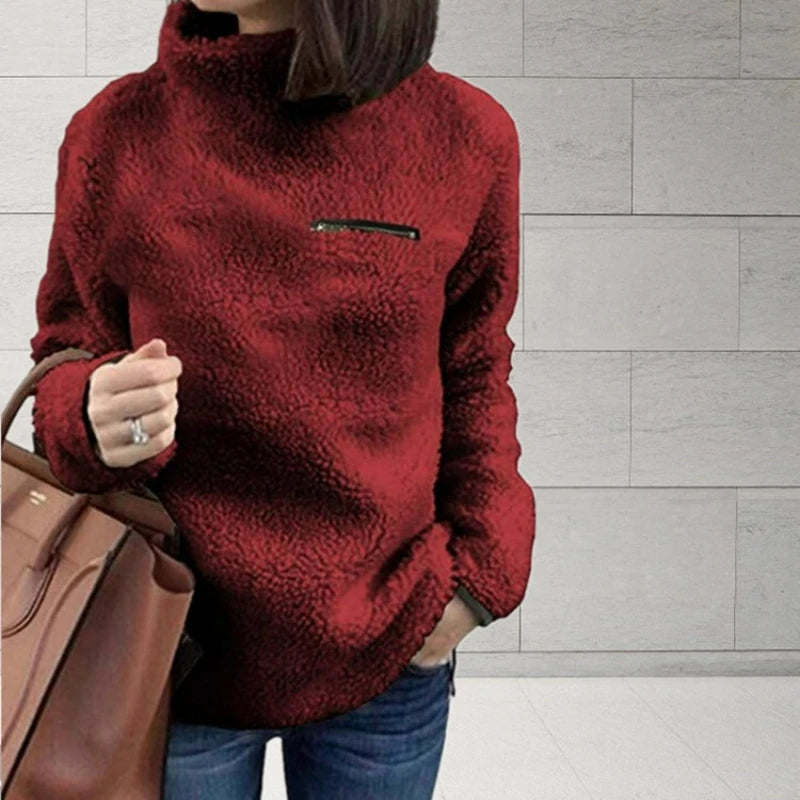 Maglione dolcevita invernale super morbido e confortevole, tinta unita, da donna, alla moda, con cerniera, sexy, da donna, hipster