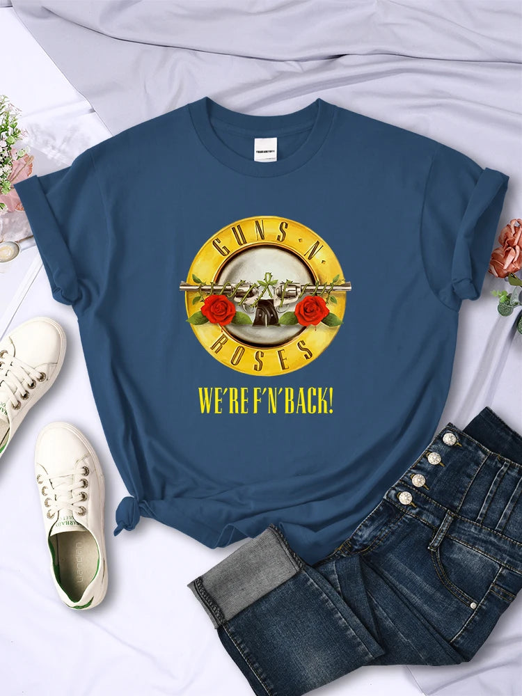 Guns N' Roses We're Back Retro Street Style T-shirt stampate Moda femminile Manica corta Estate Traspirante Morbido Tees Donne