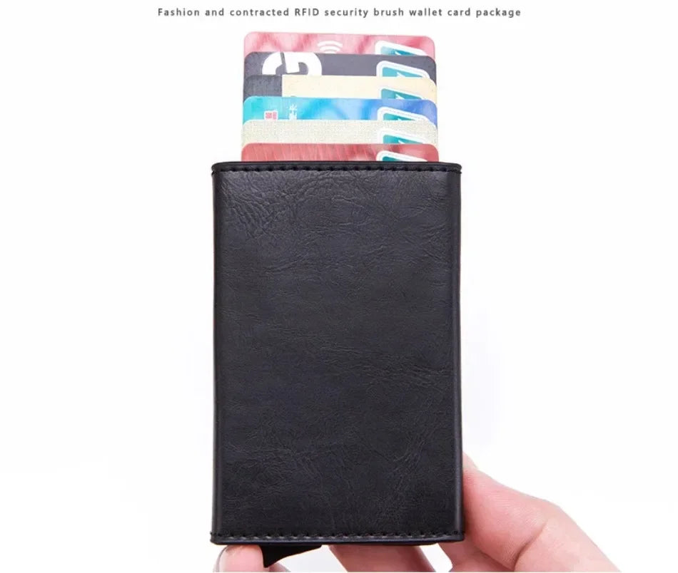 2024 New Anti Rfid Id Card Holder Case Men Leather Metal Wallet Male Coin Purse Women Mini Carbon Credit Card Holder with Zipper