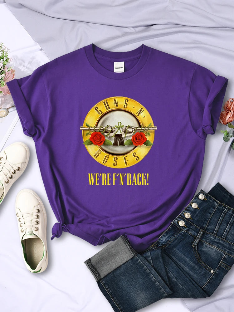 Guns N' Roses We're Back Retro Street Style Printed T-Shirts Female Fashion Loose Short Sleeve Summer Breathable Soft Tees Women