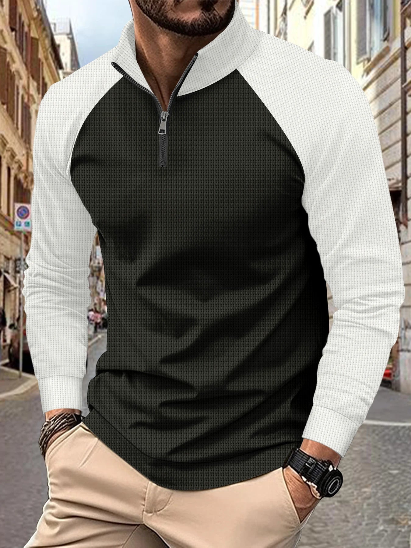 Maglietta POLO da uomo estiva a maniche lunghe, tendenza, nuovo stile, camicia Henley, cerniera, traspirante, cuciture, moda business, strada, colletto alla coreana