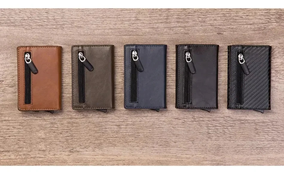 2024 New Anti Rfid Id Card Holder Case Men Leather Metal Wallet Male Coin Purse Women Mini Carbon Credit Card Holder with Zipper