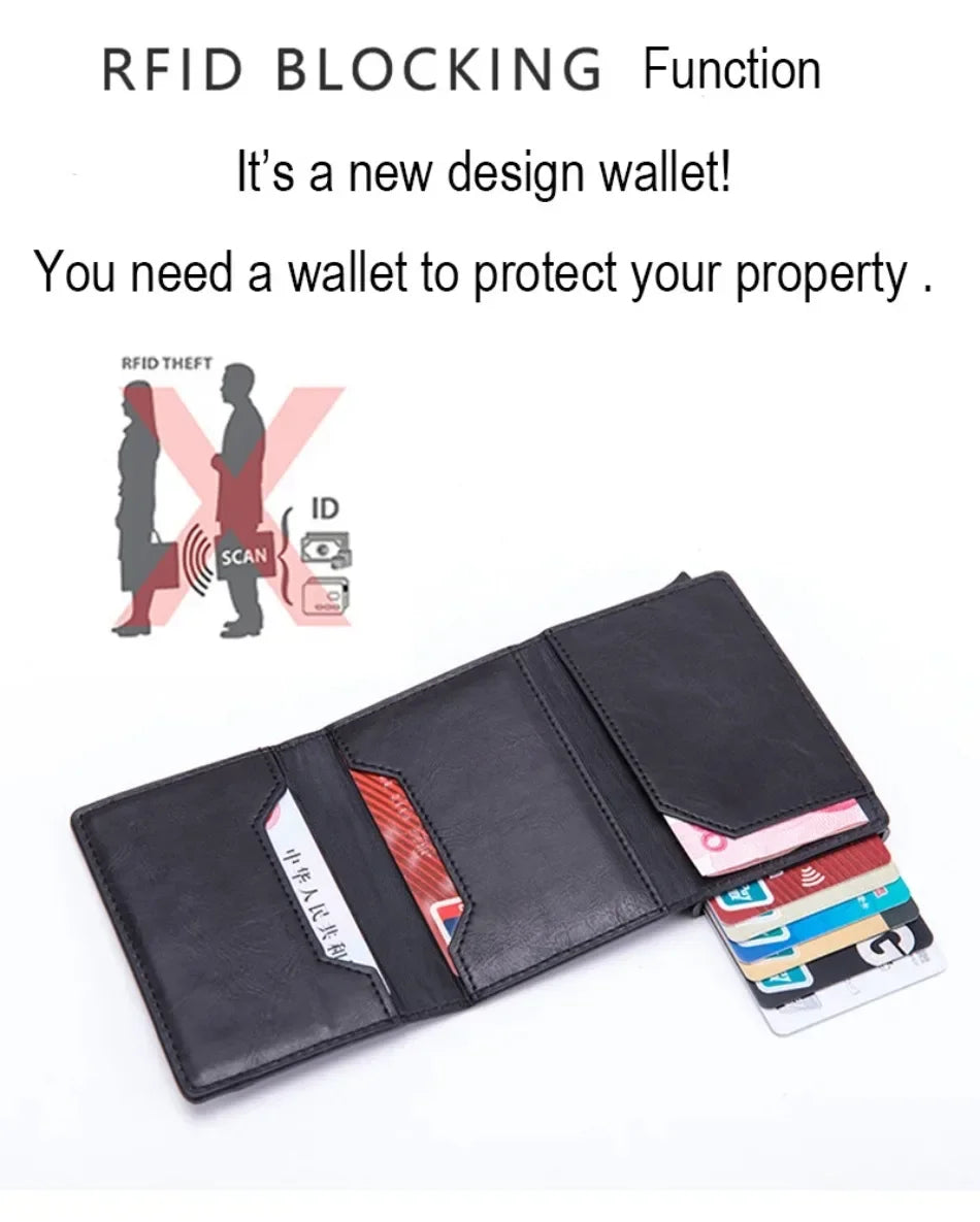 2024 New Anti Rfid Id Card Holder Case Men Leather Metal Wallet Male Coin Purse Women Mini Carbon Credit Card Holder with Zipper