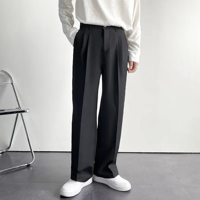 New Draped Straight Men Pants Fashion Business Korean Loose Casual White Black Gray Wide-leg Trousers Male Blazer Suit Pants