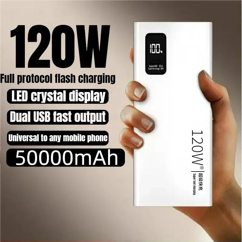 Super Fast Charging 50000 mAh Power Bank 120W Large Capacity Portable Battery Outdoors Charger for iPhone Xiaomi Huawei Samsung