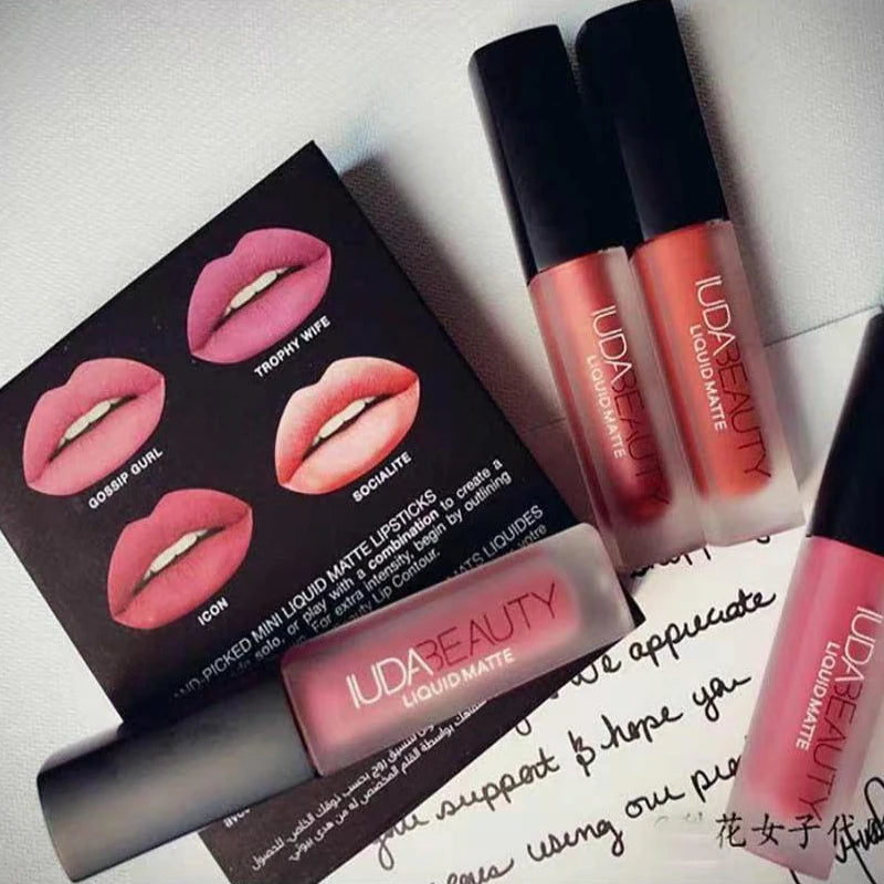 4pcs Nude Lipstick Set Matte Lip Gloss Waterproof Lip Glaze Tint Non-stick Non-Fading Lips HB Lip Makeup Cosmetic Lip Care