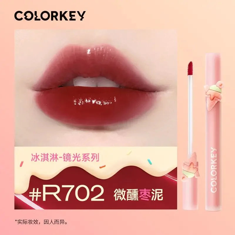 Colorkey Ice Cream Mirror Lip Glaze Rossetto liquido opaco antiaderente a lunga durata, lucidalabbra naturale, trucco per labbra, trucco