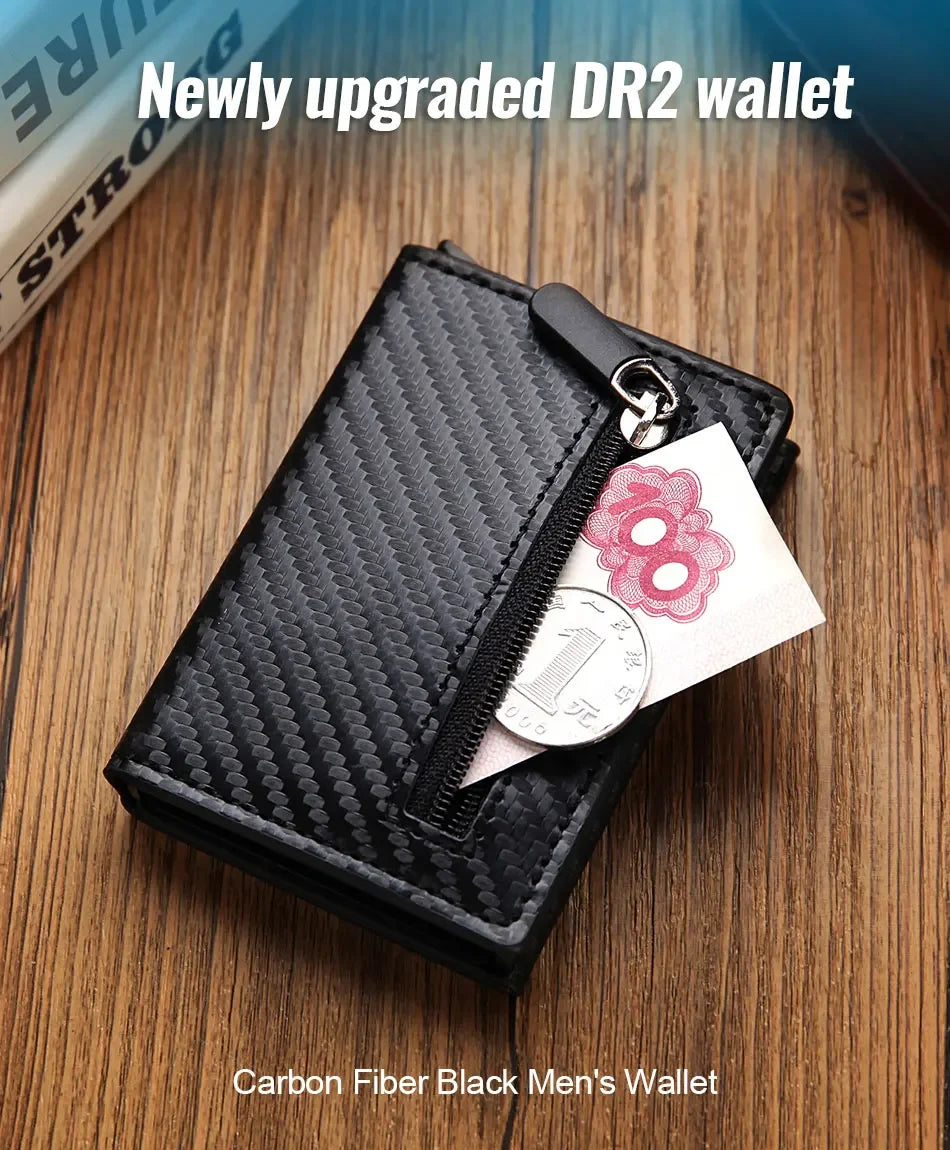 2024 New Anti Rfid Id Card Holder Case Men Leather Metal Wallet Male Coin Purse Women Mini Carbon Credit Card Holder with Zipper