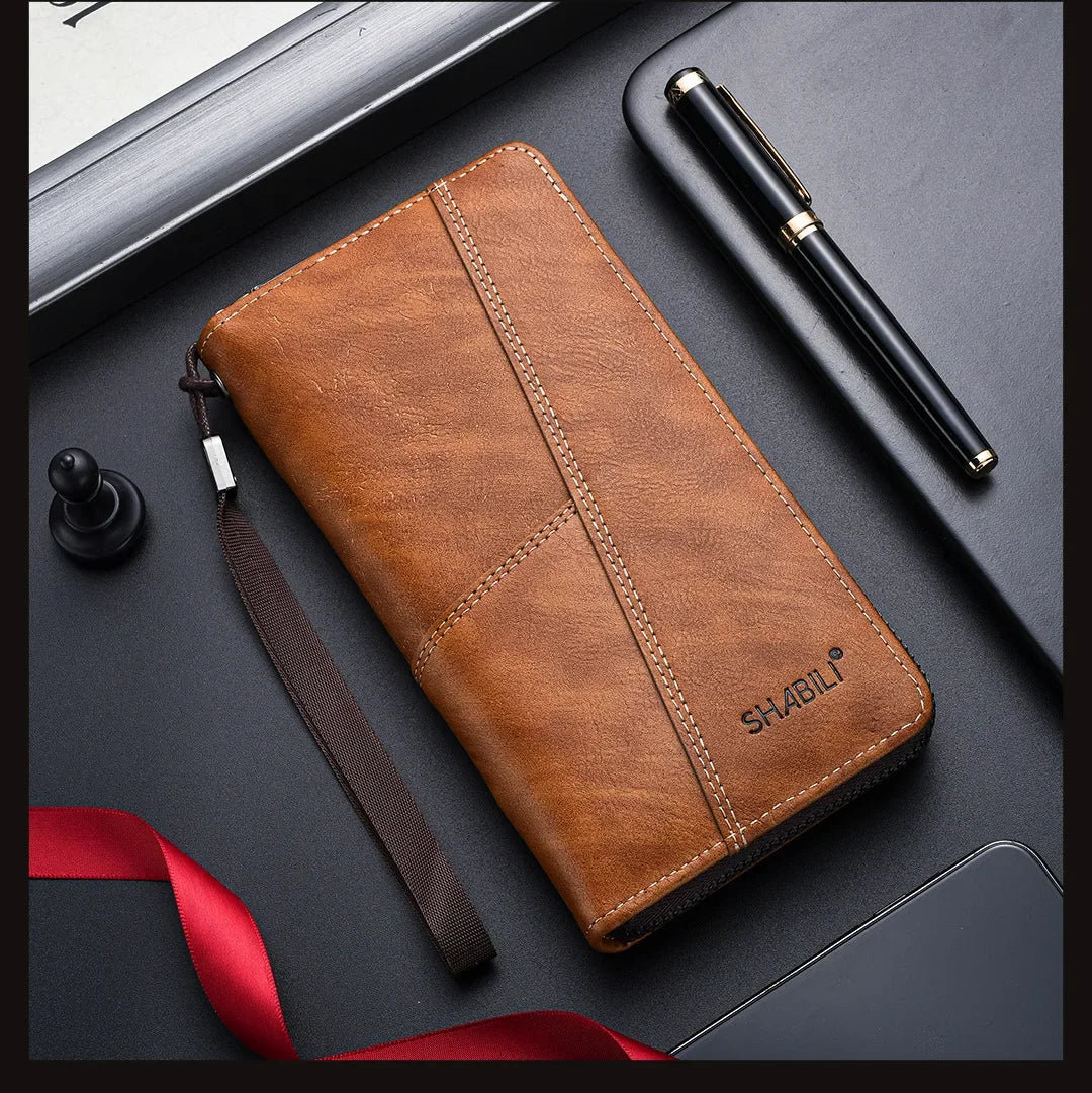 Men Leather Wallets Long Design Causal Purses Male Zipper Wallet Coin Card Holders Slim Money Bag High Capacity Credit Case