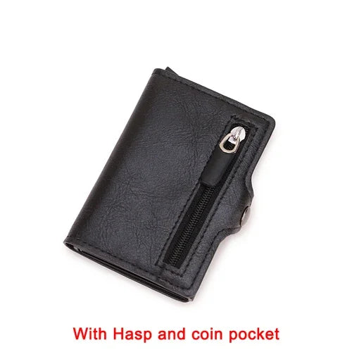 2024 New Anti Rfid Id Card Holder Case Men Leather Metal Wallet Male Coin Purse Women Mini Carbon Credit Card Holder with Zipper