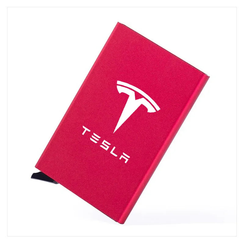 Porta carte di credito Rfid Porta carte di credito pop-up sottile e sottile in metallo per Tesla Model 3 Model S Model X Model Y Accessori auto