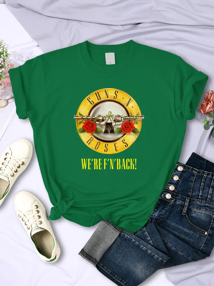 Guns N' Roses We're Back Retro Street Style T-shirt stampate Moda femminile Manica corta Estate Traspirante Morbido Tees Donne