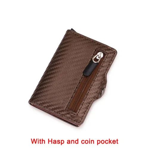 2024 New Anti Rfid Id Card Holder Case Men Leather Metal Wallet Male Coin Purse Women Mini Carbon Credit Card Holder with Zipper