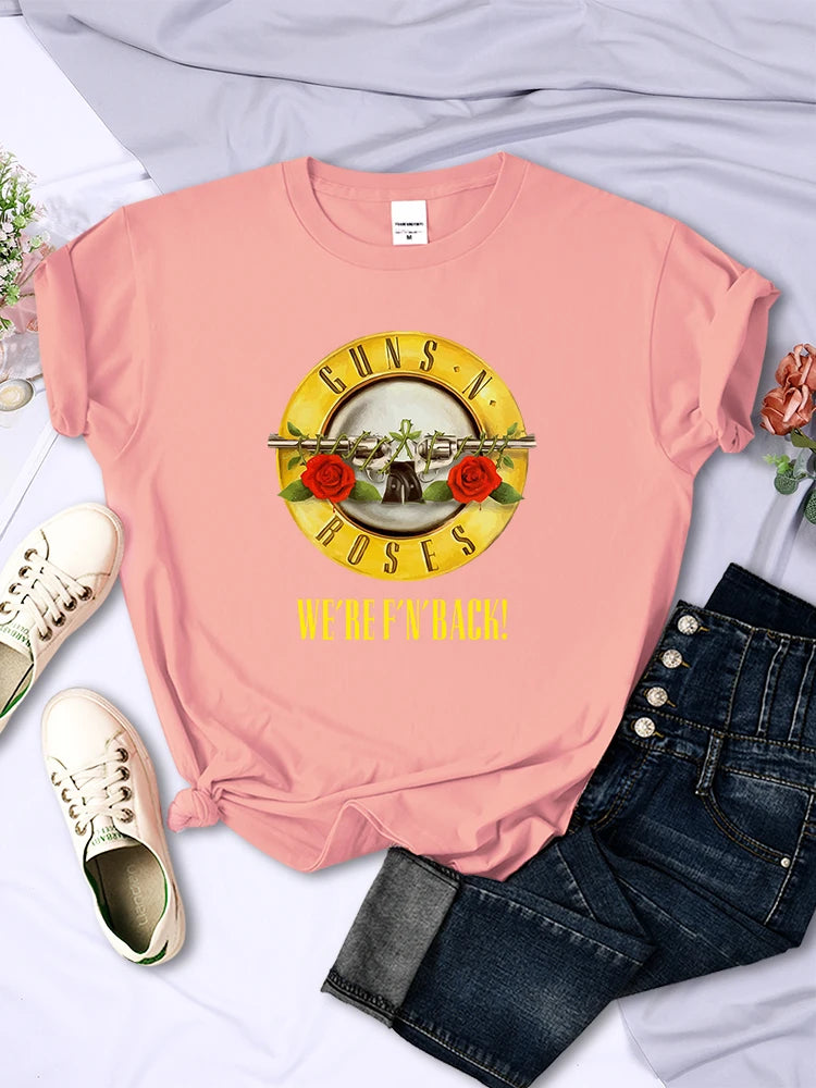 Guns N' Roses We're Back Retro Street Style Printed T-Shirts Female Fashion Loose Short Sleeve Summer Breathable Soft Tees Women