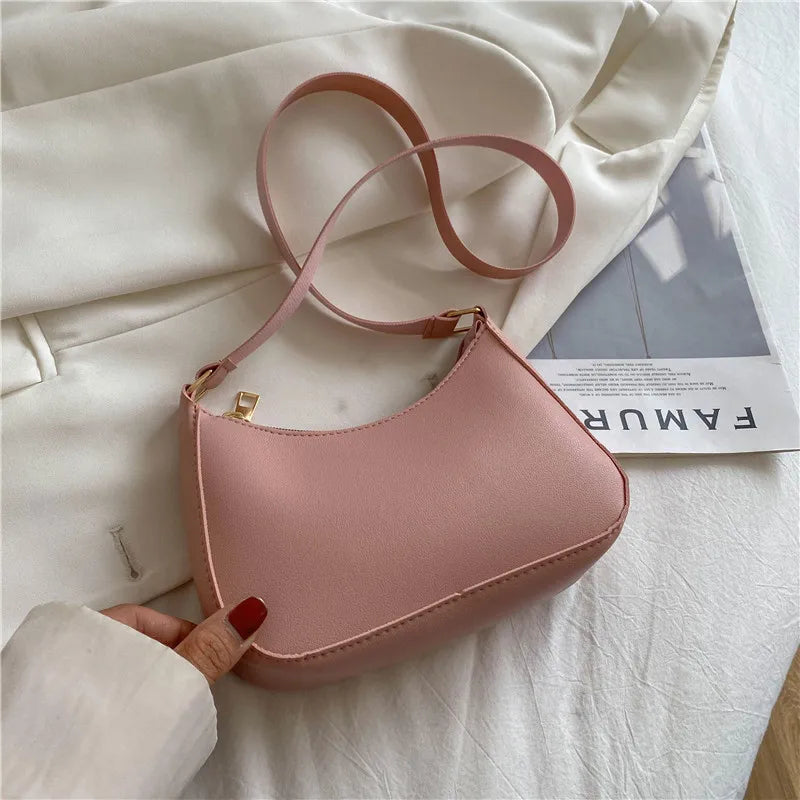 Women's Fashion Handbags Retro Solid Color PU Leather Shoulder Underarm Bag Casual Women  Handbags Designer Bag