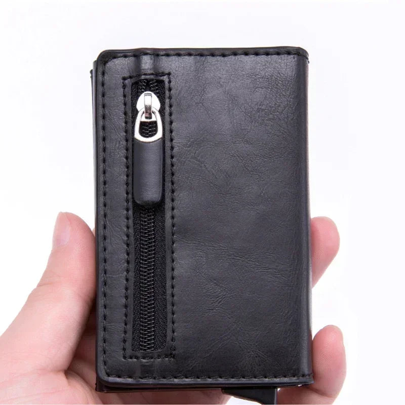 2024 New Anti Rfid Id Card Holder Case Men Leather Metal Wallet Male Coin Purse Women Mini Carbon Credit Card Holder with Zipper