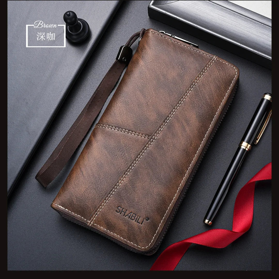 Men Leather Wallets Long Design Causal Purses Male Zipper Wallet Coin Card Holders Slim Money Bag High Capacity Credit Case