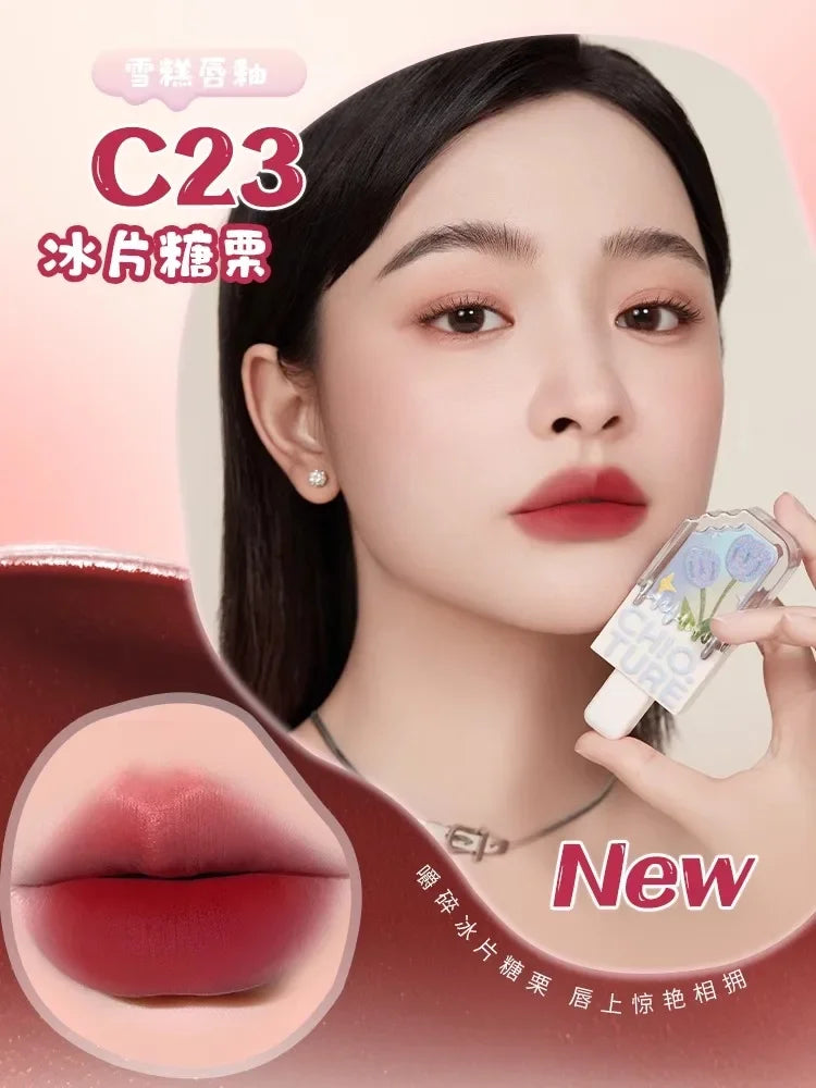 CHIOTURE Mini Ice Cream Lip Glaze Matte Lip Mud Waterproof Lip Mud Rossetto liquido No-Sticky Rare Beauty Cosmetics Trucco da donna