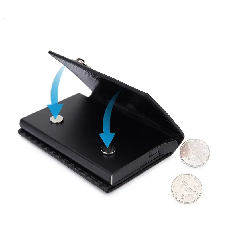 2024 New Anti Rfid Id Card Holder Case Men Leather Metal Wallet Male Coin Purse Women Mini Carbon Credit Card Holder with Zipper