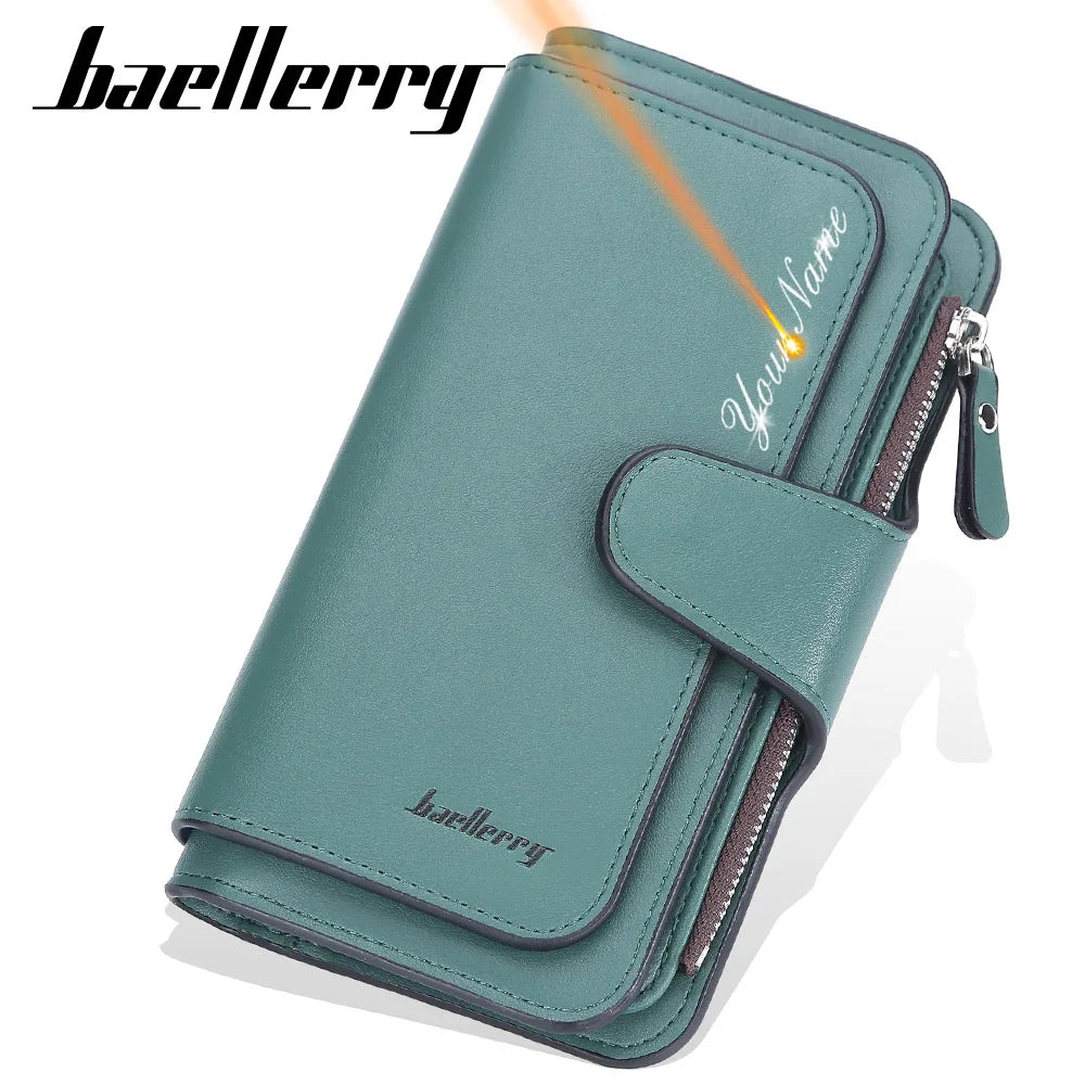 2024 Women Long Wallets Name Engraving Top Quality 15 Card Holders Classic Female Purse Zipper Brand Wallet For Women