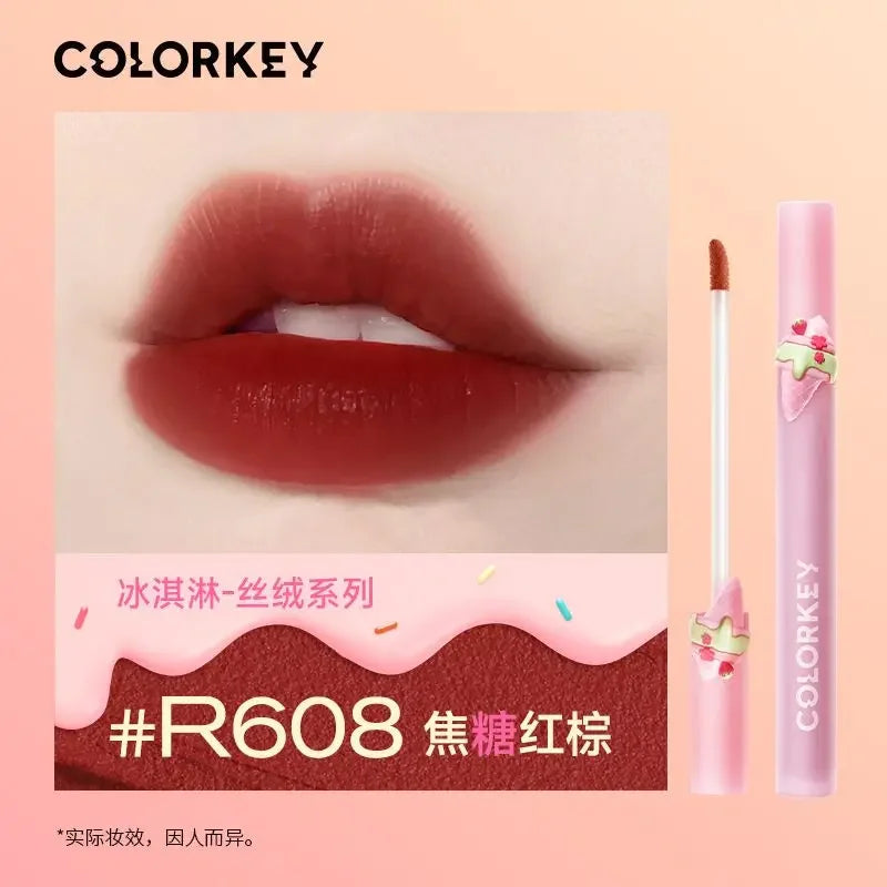 Colorkey Ice Cream Mirror Lip Glaze Rossetto liquido opaco antiaderente a lunga durata, lucidalabbra naturale, trucco per labbra, trucco