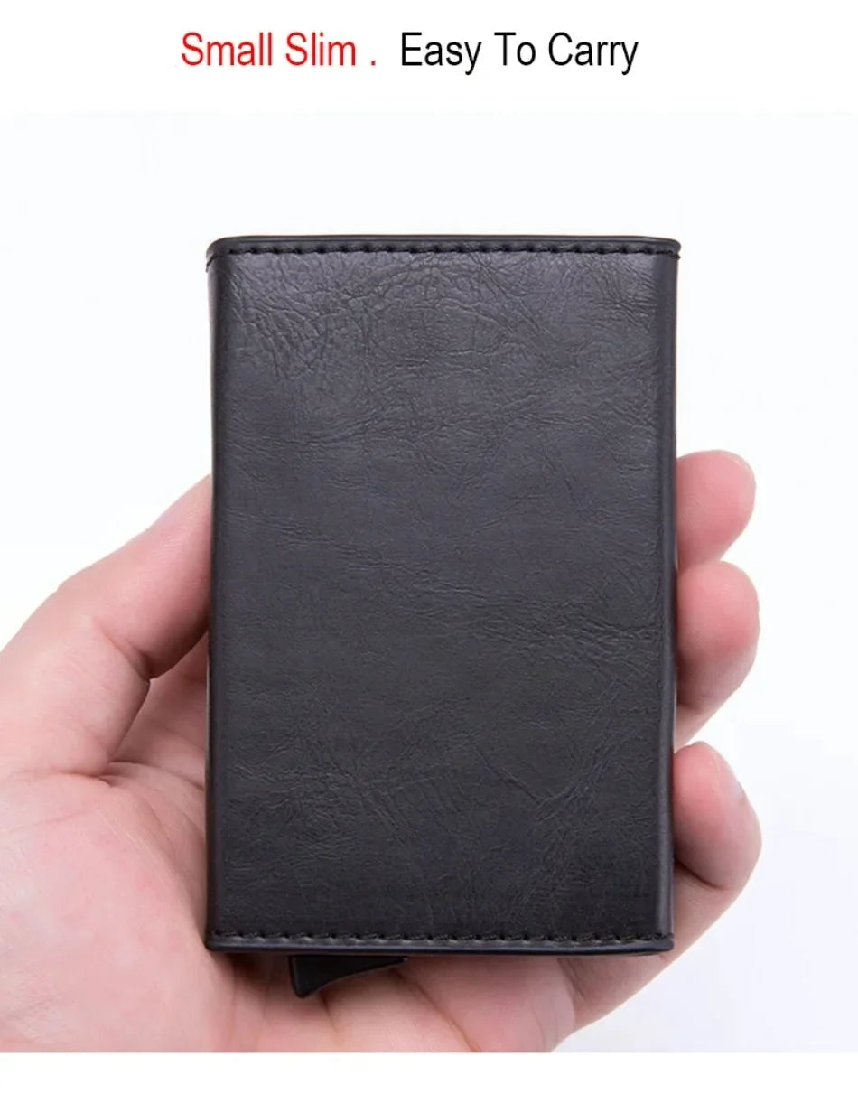 2024 New Anti Rfid Id Card Holder Case Men Leather Metal Wallet Male Coin Purse Women Mini Carbon Credit Card Holder with Zipper