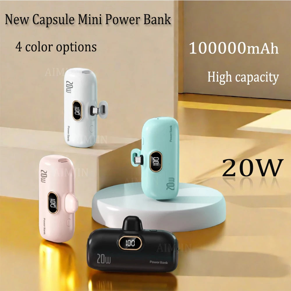 20W New Capsule Power Bank Mini Pocket Portable  100000mAh Fast Charging Mobile Power Supply