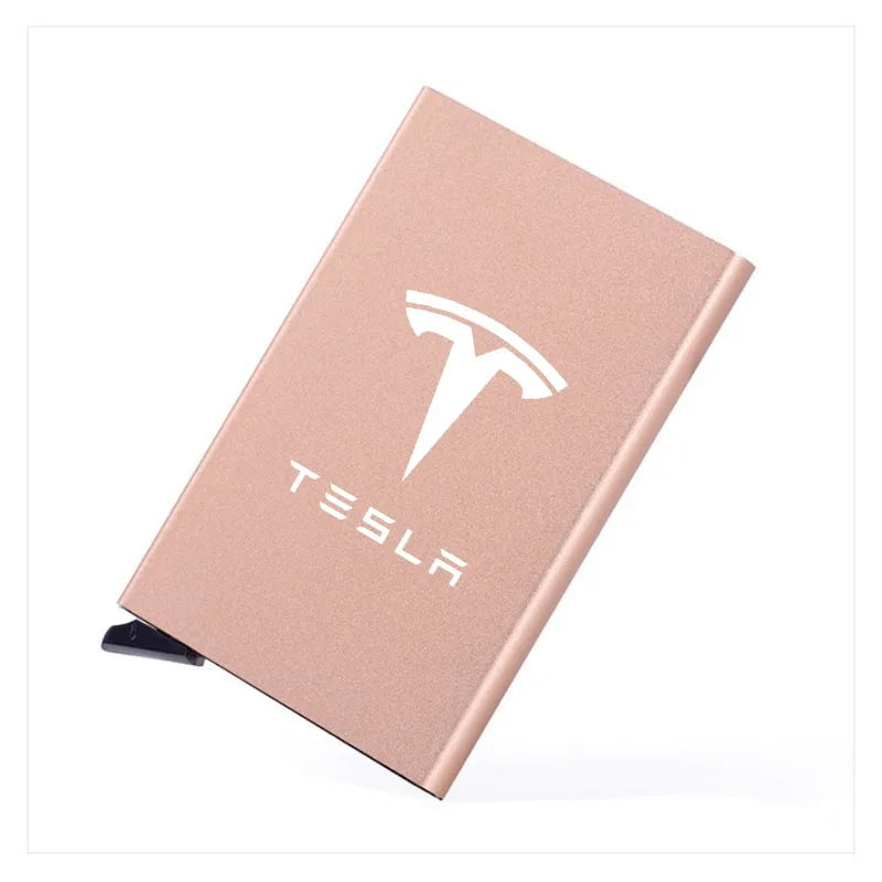 Porta carte di credito Rfid Porta carte di credito pop-up sottile e sottile in metallo per Tesla Model 3 Model S Model X Model Y Accessori auto