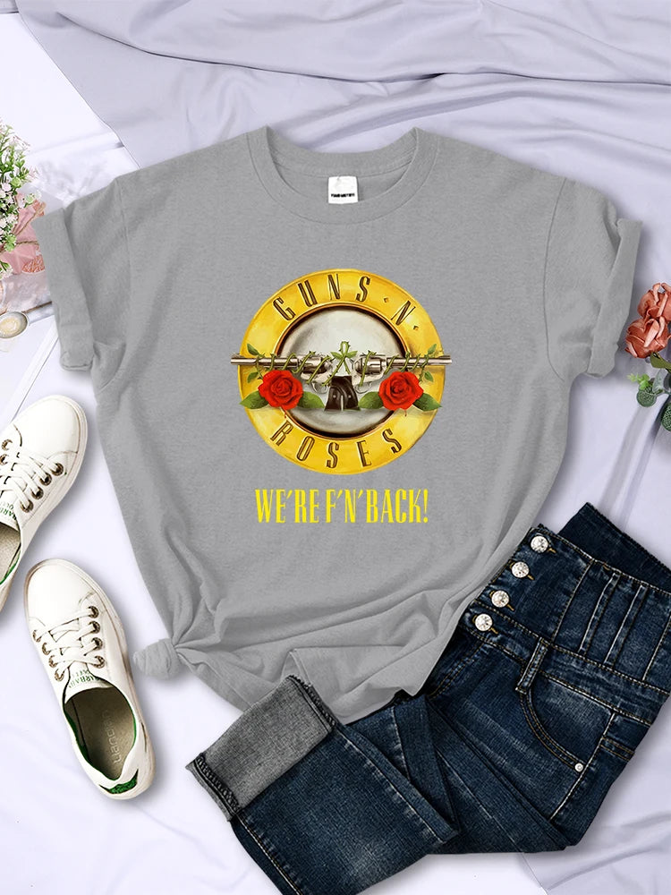 Guns N' Roses We're Back Retro Street Style Printed T-Shirts Female Fashion Loose Short Sleeve Summer Breathable Soft Tees Women