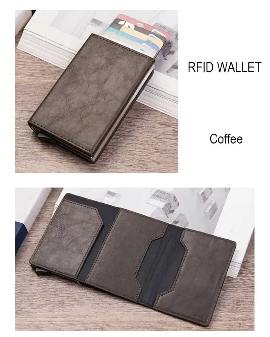 2024 New Anti Rfid Id Card Holder Case Men Leather Metal Wallet Male Coin Purse Women Mini Carbon Credit Card Holder with Zipper