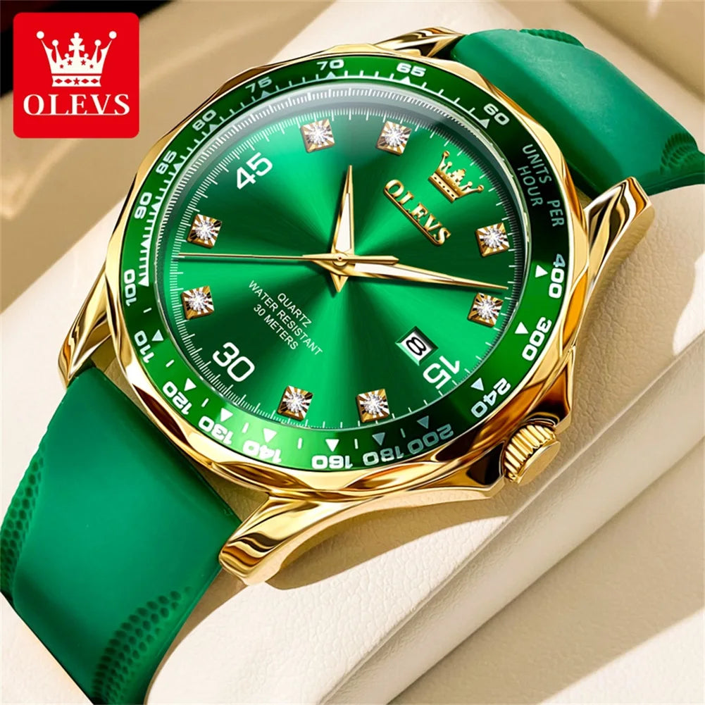 OLEVS Original Men's Watches Fashion Luxury Green Water Ghost Waterproof Stainless steel Luminous Quartz Watch for Man 2024 NEW