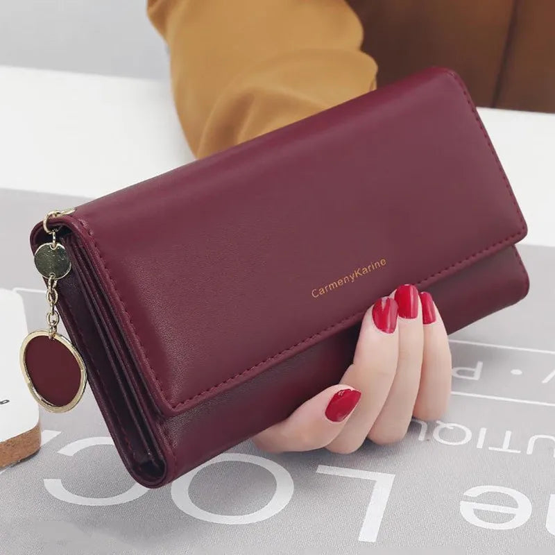 Fashion Women PU Leather Long Wallets Multi-functional Fold Purse Fresh Female Clutch Card Holder