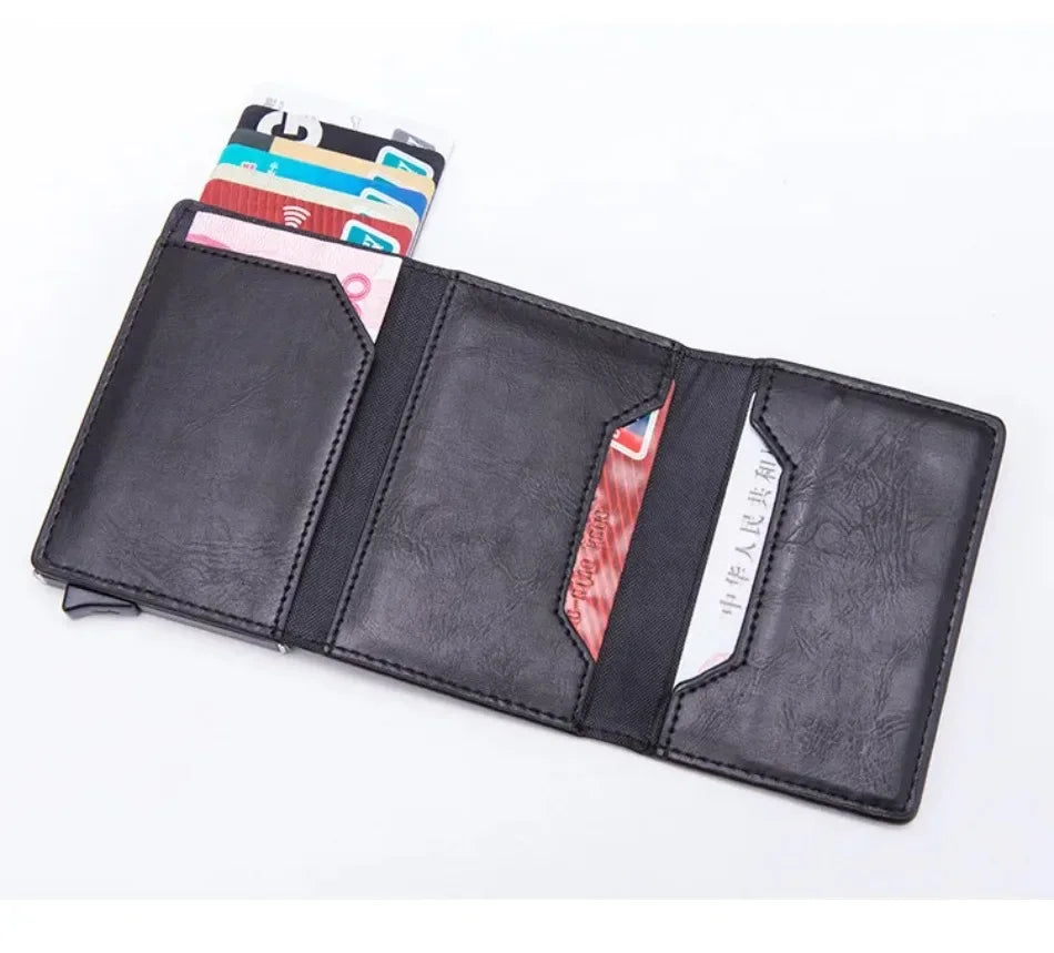 2024 New Anti Rfid Id Card Holder Case Men Leather Metal Wallet Male Coin Purse Women Mini Carbon Credit Card Holder with Zipper