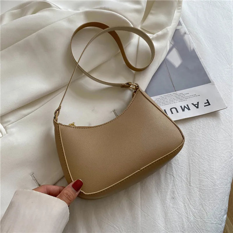 Women's Fashion Handbags Retro Solid Color PU Leather Shoulder Underarm Bag Casual Women  Handbags Designer Bag