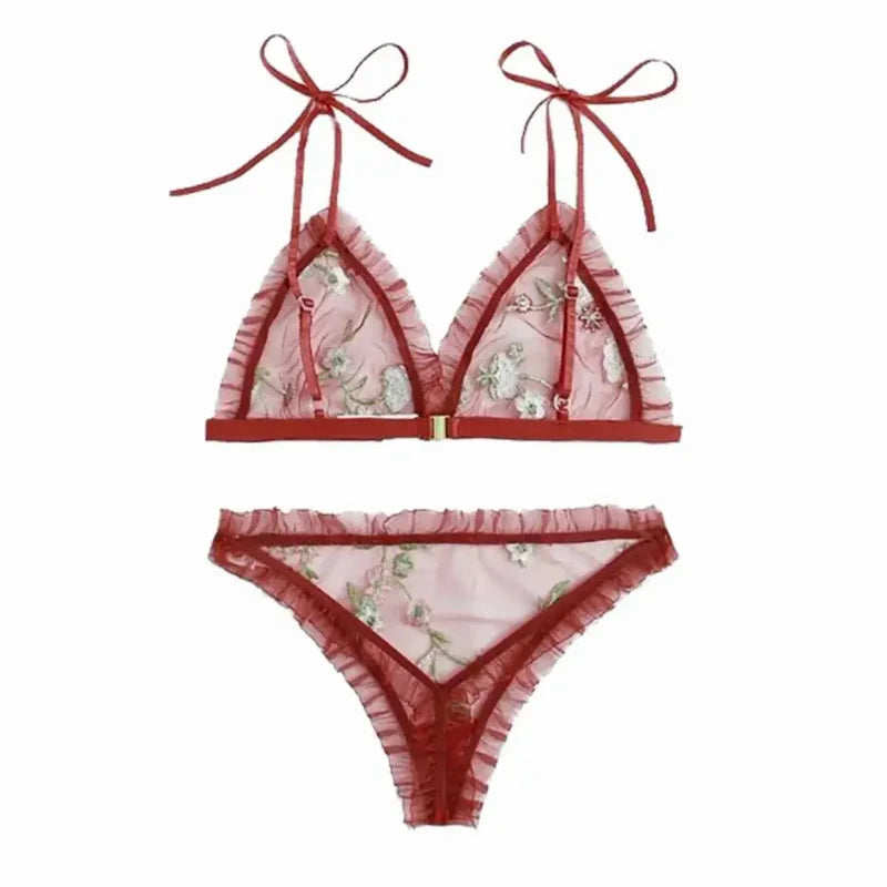 Sexy pizzo trasparente ricamo fiocco bretelle biancheria intima pigiama set lingerie donna lingerie sexy per le donne intimo donna