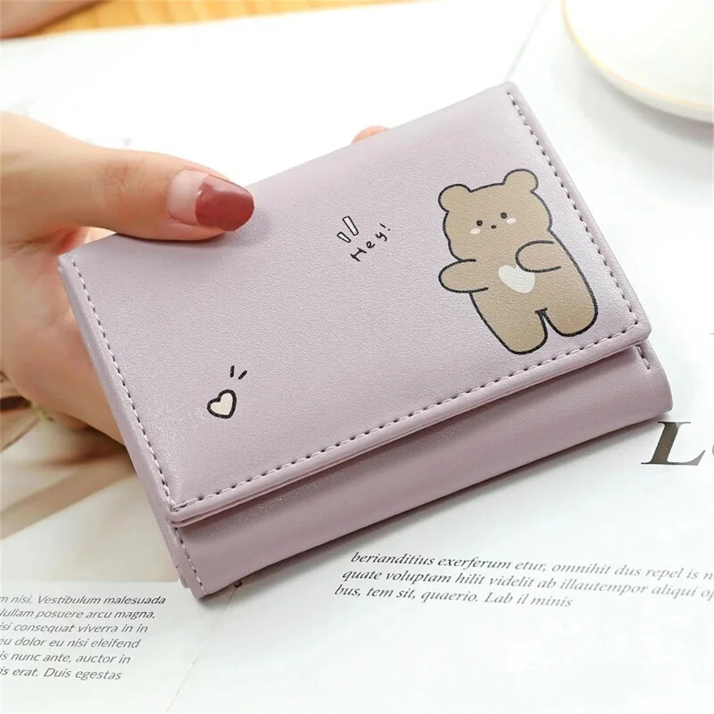 Women Short Cute Small Wallets Student Triple Fold Card Holder Girl ID Bag Card Holder Coin Purse Ladies Wallets Cartoon Bags