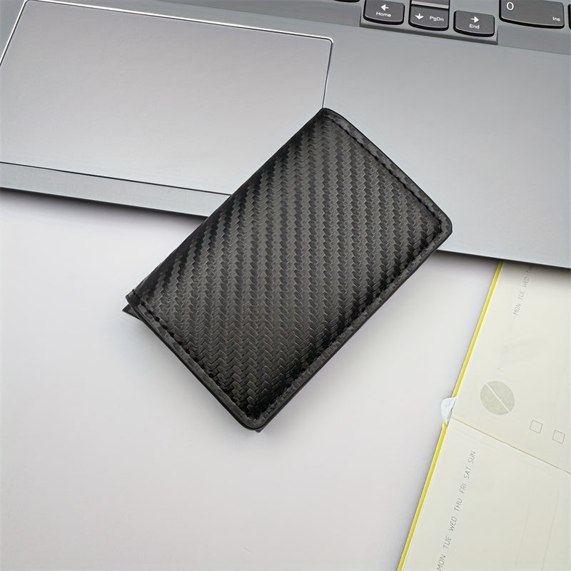 Men'S Anti-Theft And Anti-Magnetic Carbon Fiber RFID Aluminum Alloy Card Holder with 8 Card Slots, Minimalist RFID Wallet, Double-Fold Leather, Small Gift Box, Perfect for Dad'S Birthday Gift.