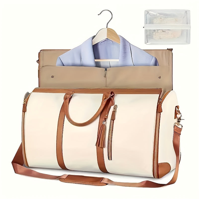 Borsa da viaggio pieghevole di grande capacità in stile valigia - Organizer multifunzionale per bagagli con scomparto per scarpe, resistente, maniglia ergonomica e tracolla staccabile, disponibile in beige/rosa/nero, bagaglio da viaggio