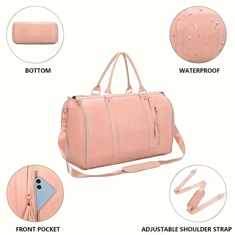 Borsa da viaggio pieghevole di grande capacità in stile valigia - Organizer multifunzionale per bagagli con scomparto per scarpe, resistente, maniglia ergonomica e tracolla staccabile, disponibile in beige/rosa/nero, bagaglio da viaggio