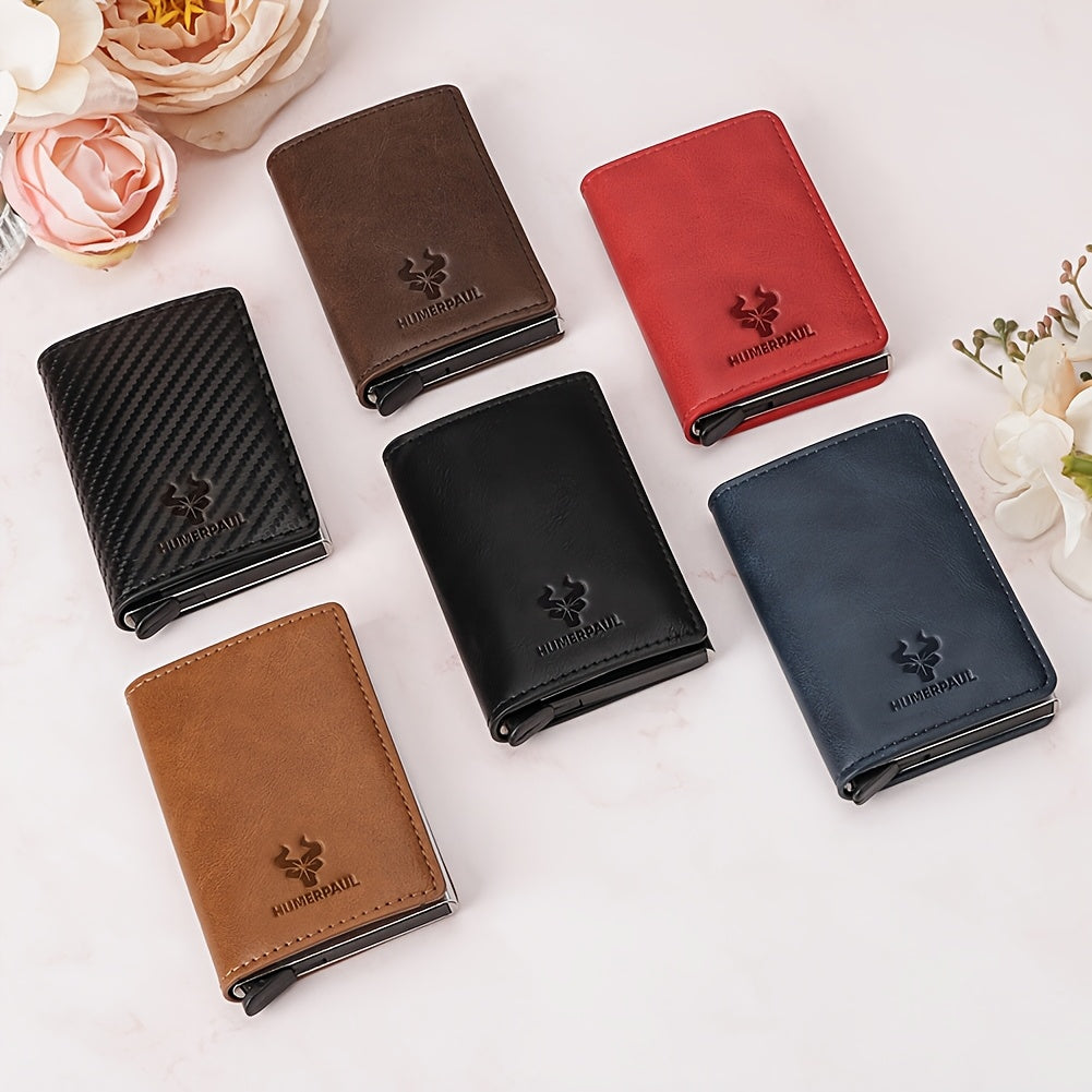 Simple and Portable Coin Purse with Automatic Card Ejection RFID Metal Card Holder Can Hold 5 Cards