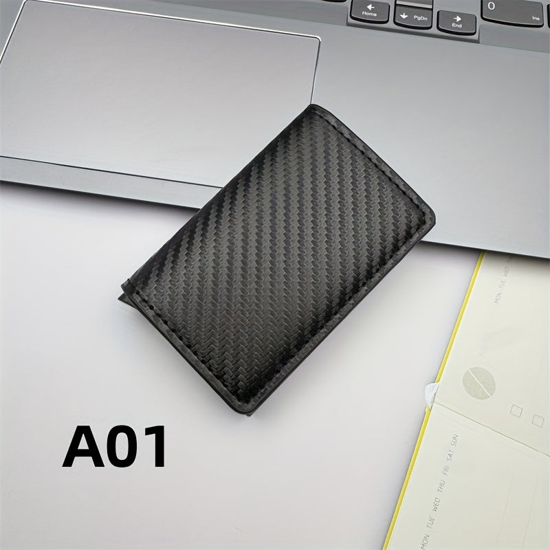 Men'S Anti-Theft And Anti-Magnetic Carbon Fiber RFID Aluminum Alloy Card Holder with 8 Card Slots, Minimalist RFID Wallet, Double-Fold Leather, Small Gift Box, Perfect for Dad'S Birthday Gift.