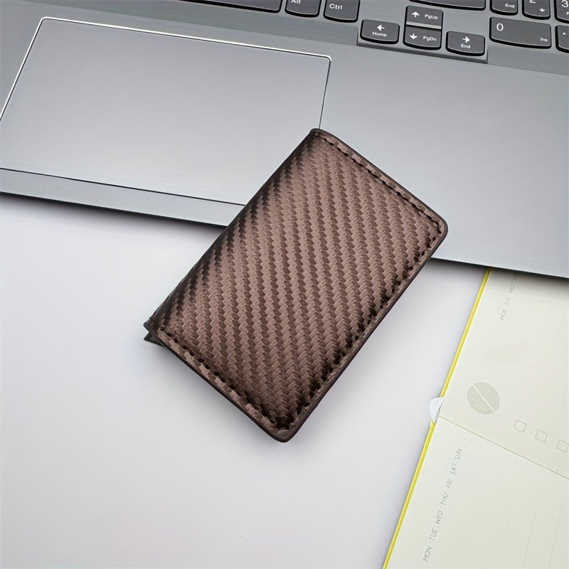 Men'S Anti-Theft And Anti-Magnetic Carbon Fiber RFID Aluminum Alloy Card Holder with 8 Card Slots, Minimalist RFID Wallet, Double-Fold Leather, Small Gift Box, Perfect for Dad'S Birthday Gift.