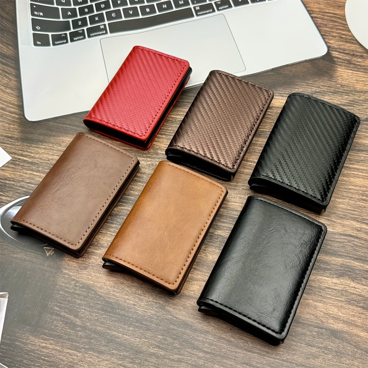 Men'S Anti-Theft And Anti-Magnetic Carbon Fiber RFID Aluminum Alloy Card Holder with 8 Card Slots, Minimalist RFID Wallet, Double-Fold Leather, Small Gift Box, Perfect for Dad'S Birthday Gift.